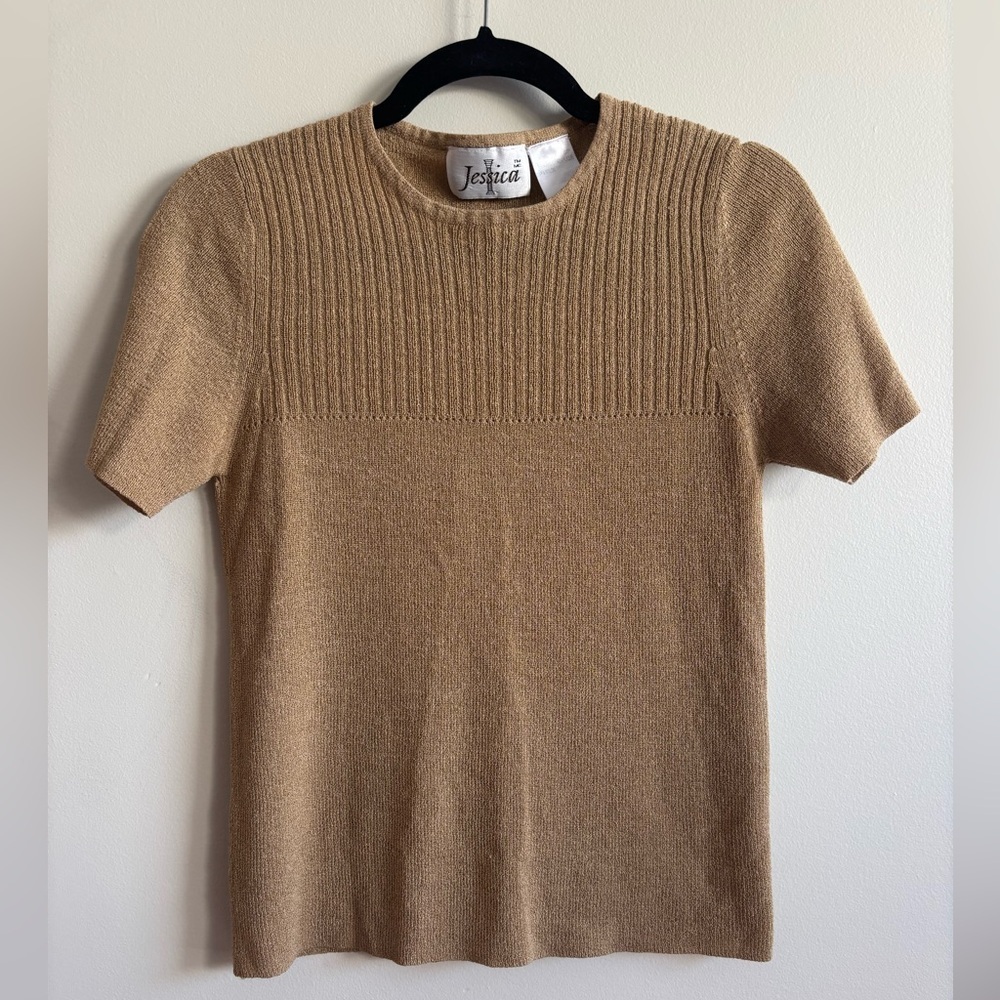 Vintage Jessica Camel Ribbed Knit Top